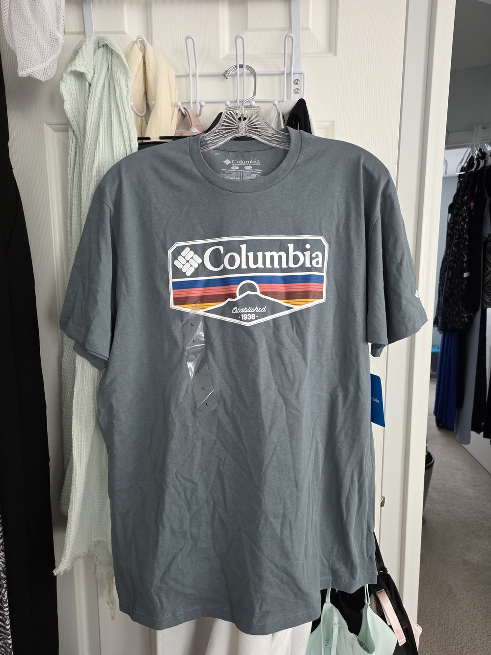 Columbia Men's Short-Sleeve Logo T-Shirt - Slate with Retro Stripe